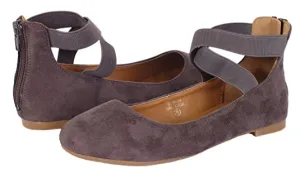 Bella Marie Dana-20 Grey Suede Fashion Classic Elastic Crossing Straps Ballerina