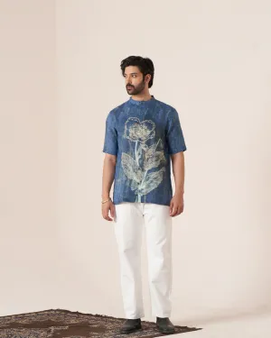 Blue Blossom (Pure Linen Short Sleeve Shirt)  AddysForMen
