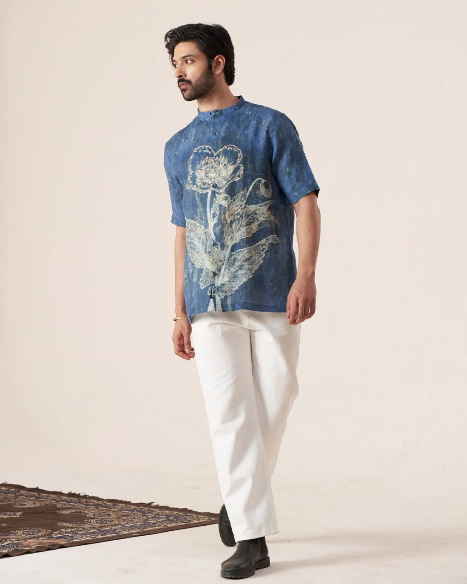 Blue Blossom (Pure Linen Short Sleeve Shirt)  AddysForMen
