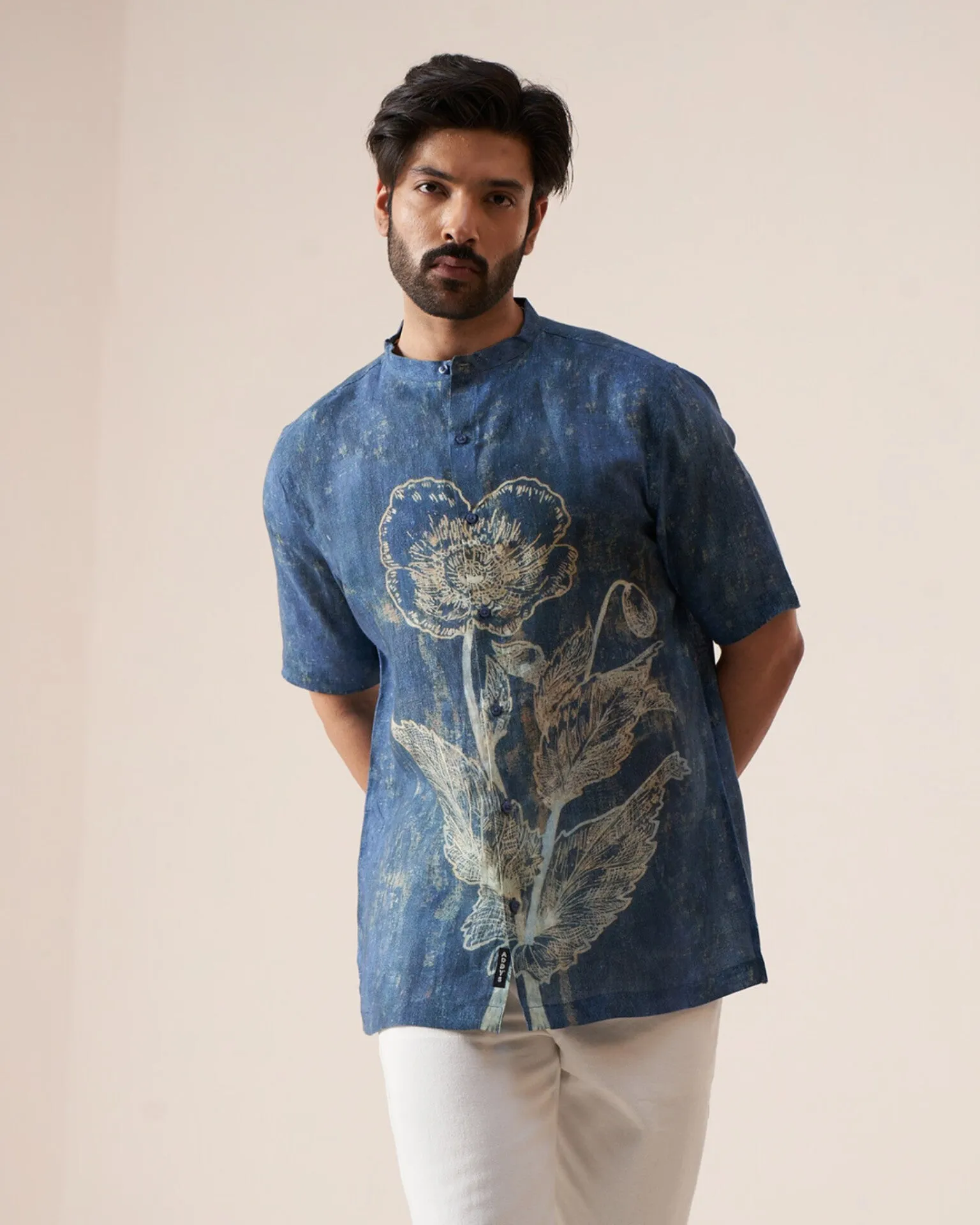 Blue Blossom (Pure Linen Short Sleeve Shirt)  AddysForMen