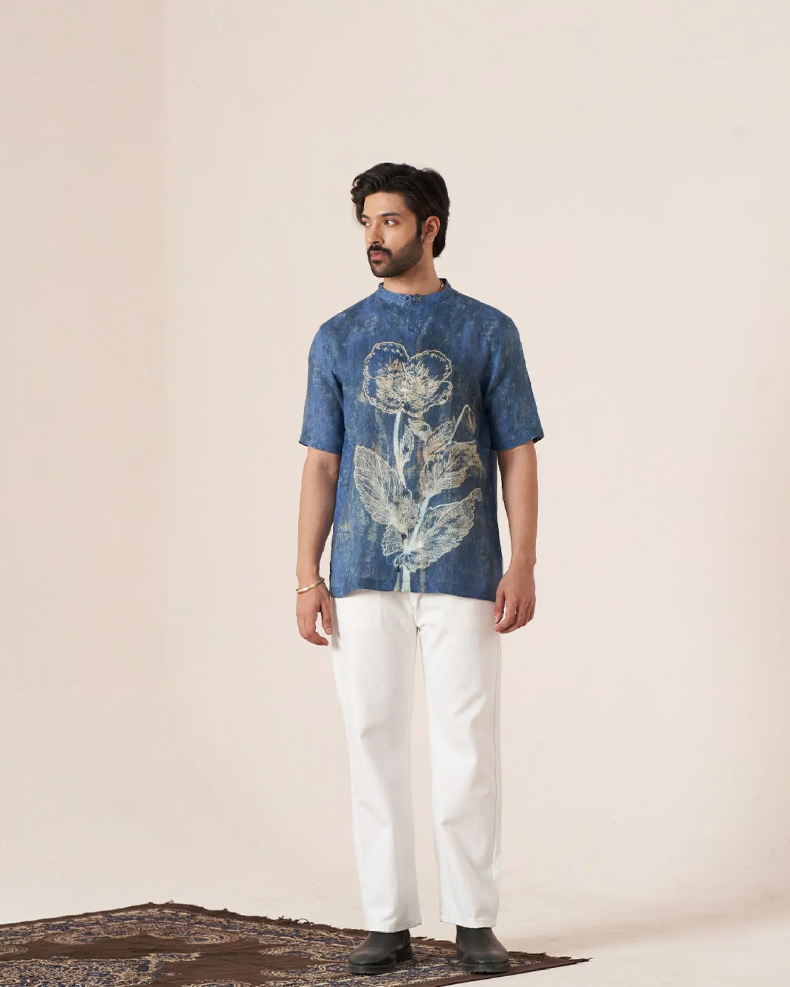 Blue Blossom (Pure Linen Short Sleeve Shirt)  AddysForMen