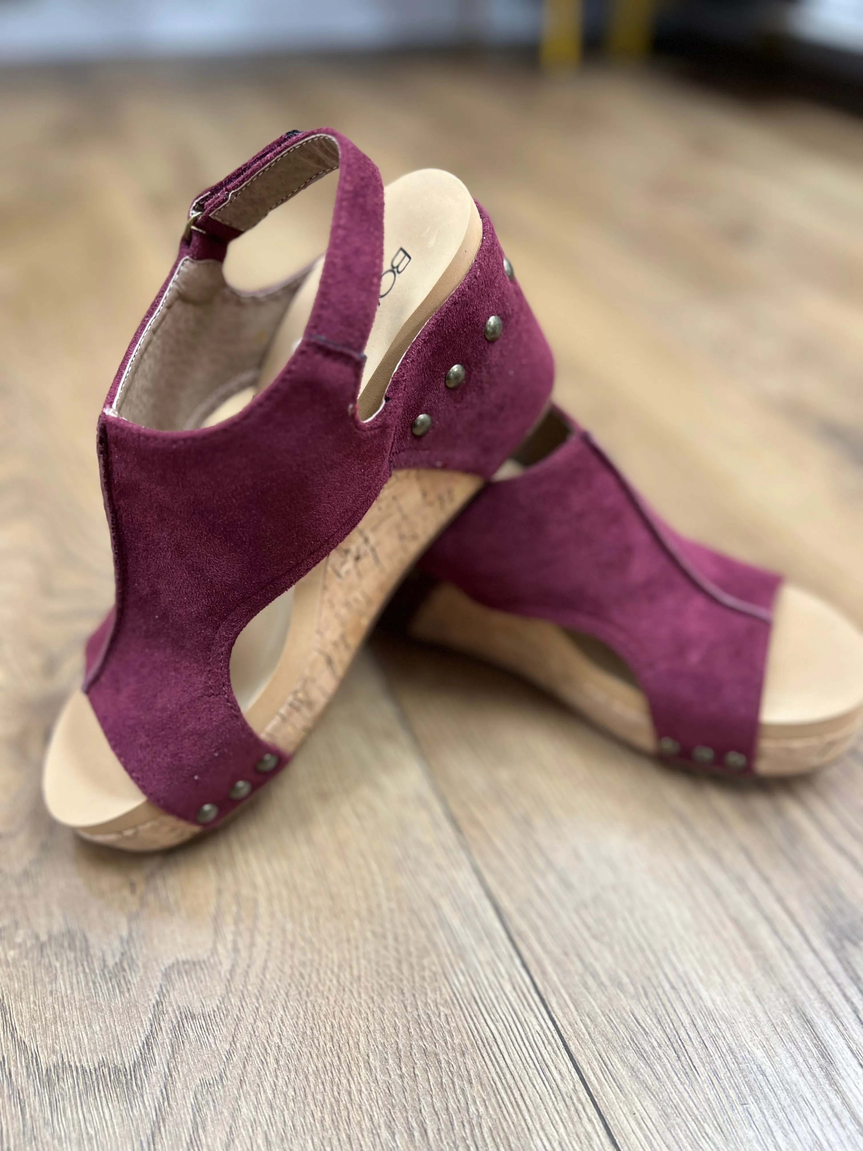 Corkys Carley Dark Red Suede Wedges