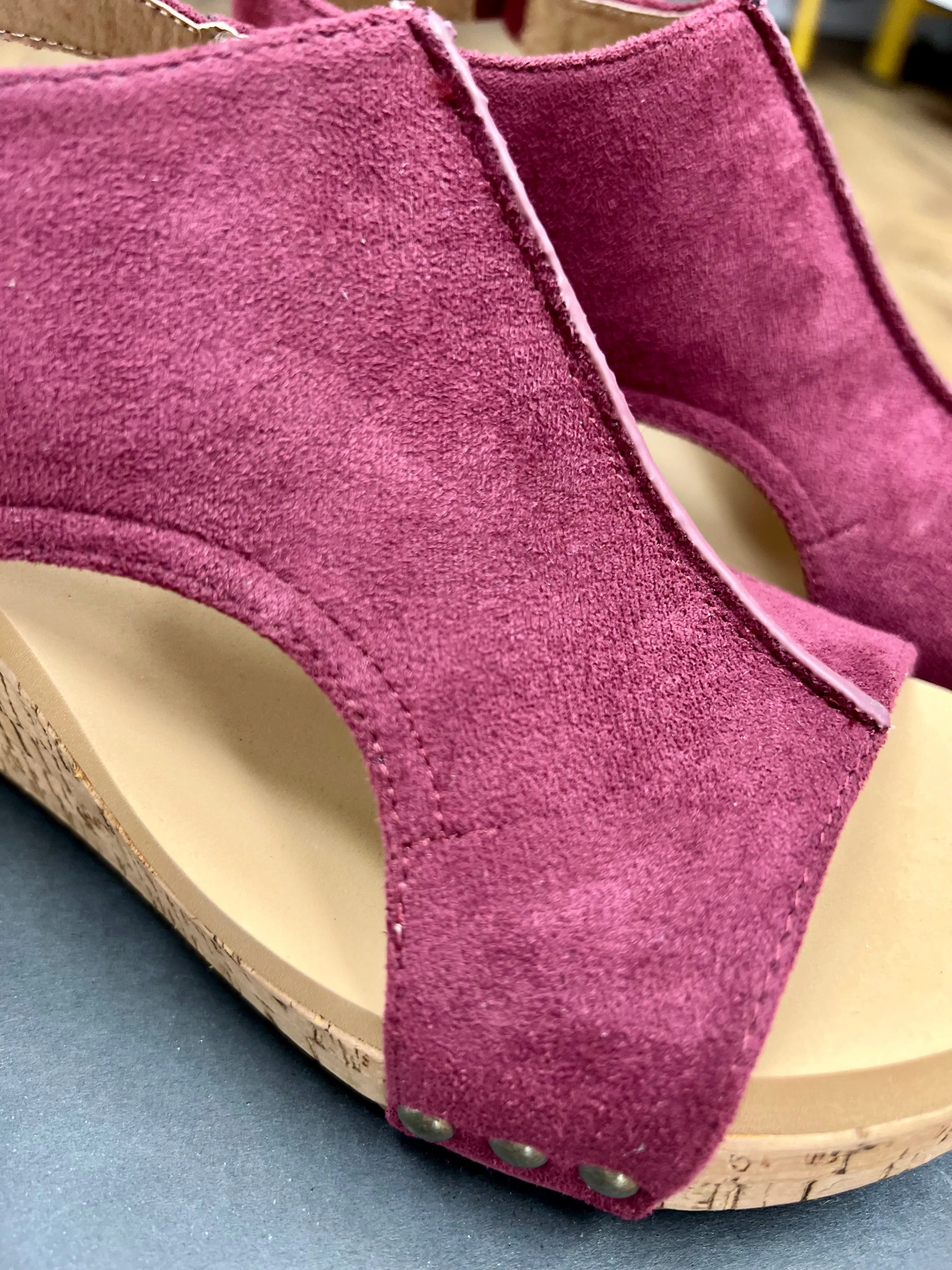 Corkys Carley Dark Red Suede Wedges