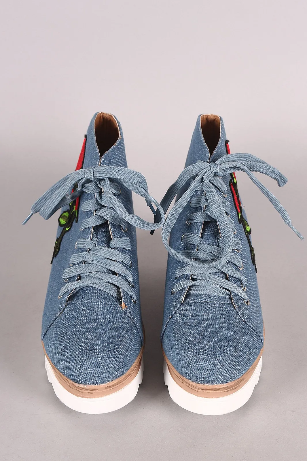 Denim Lug Sole Lace Up Platform Wedge