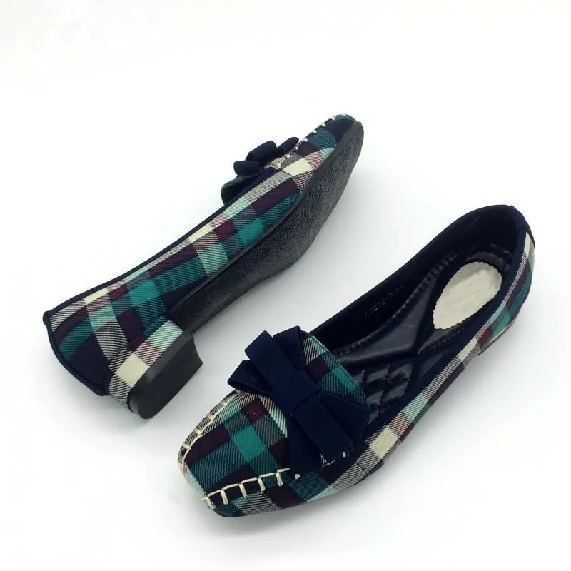 England Style Gingham Women Casual Loafers
