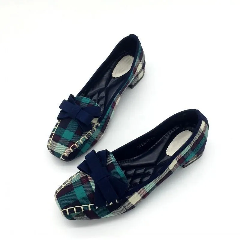 England Style Gingham Women Casual Loafers