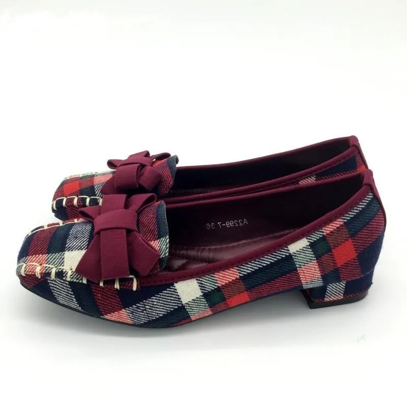 England Style Gingham Women Casual Loafers