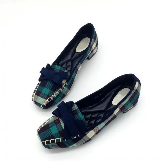 England Style Gingham Women Casual Loafers