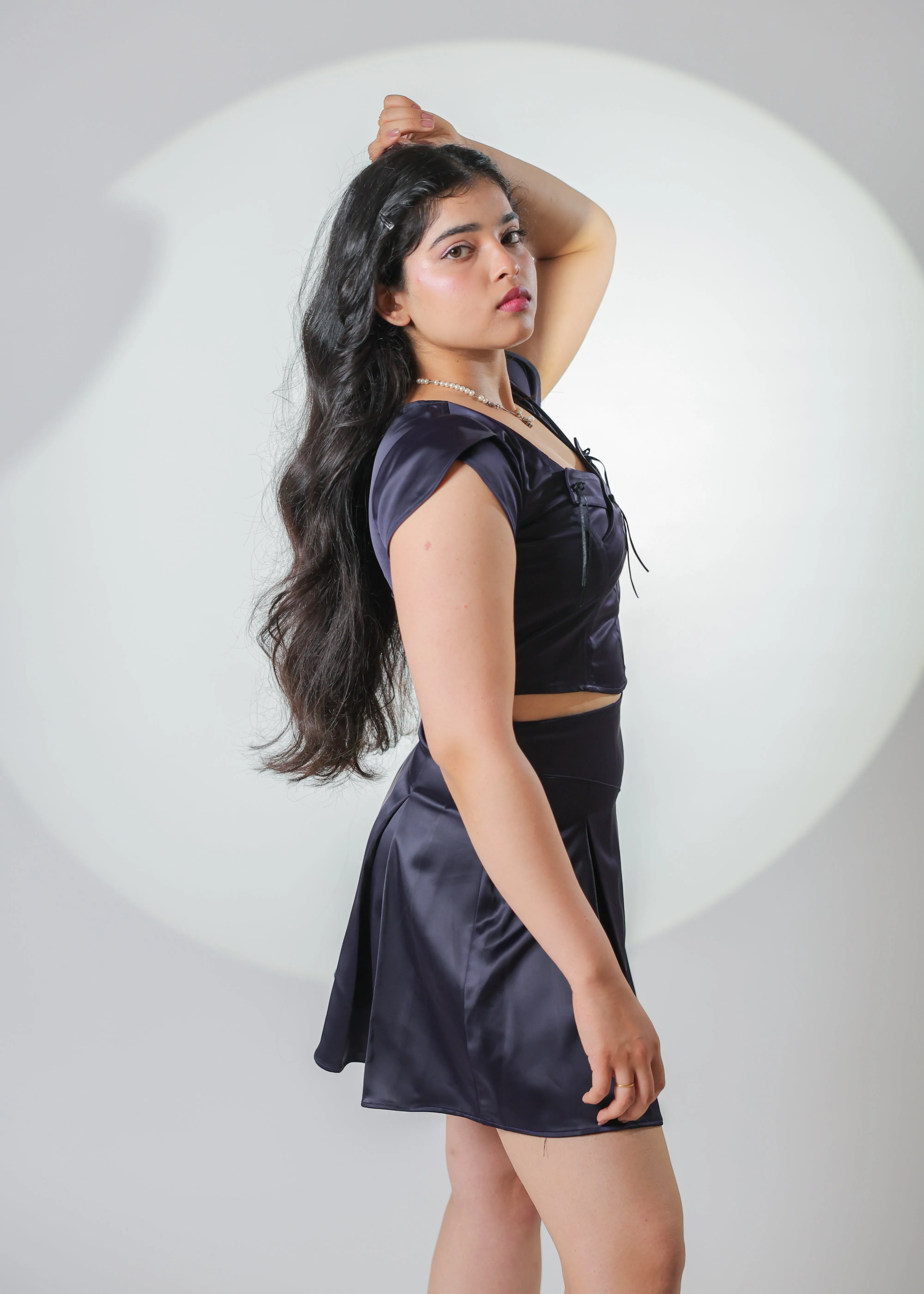 Luna Navy Blue Bow Satin top