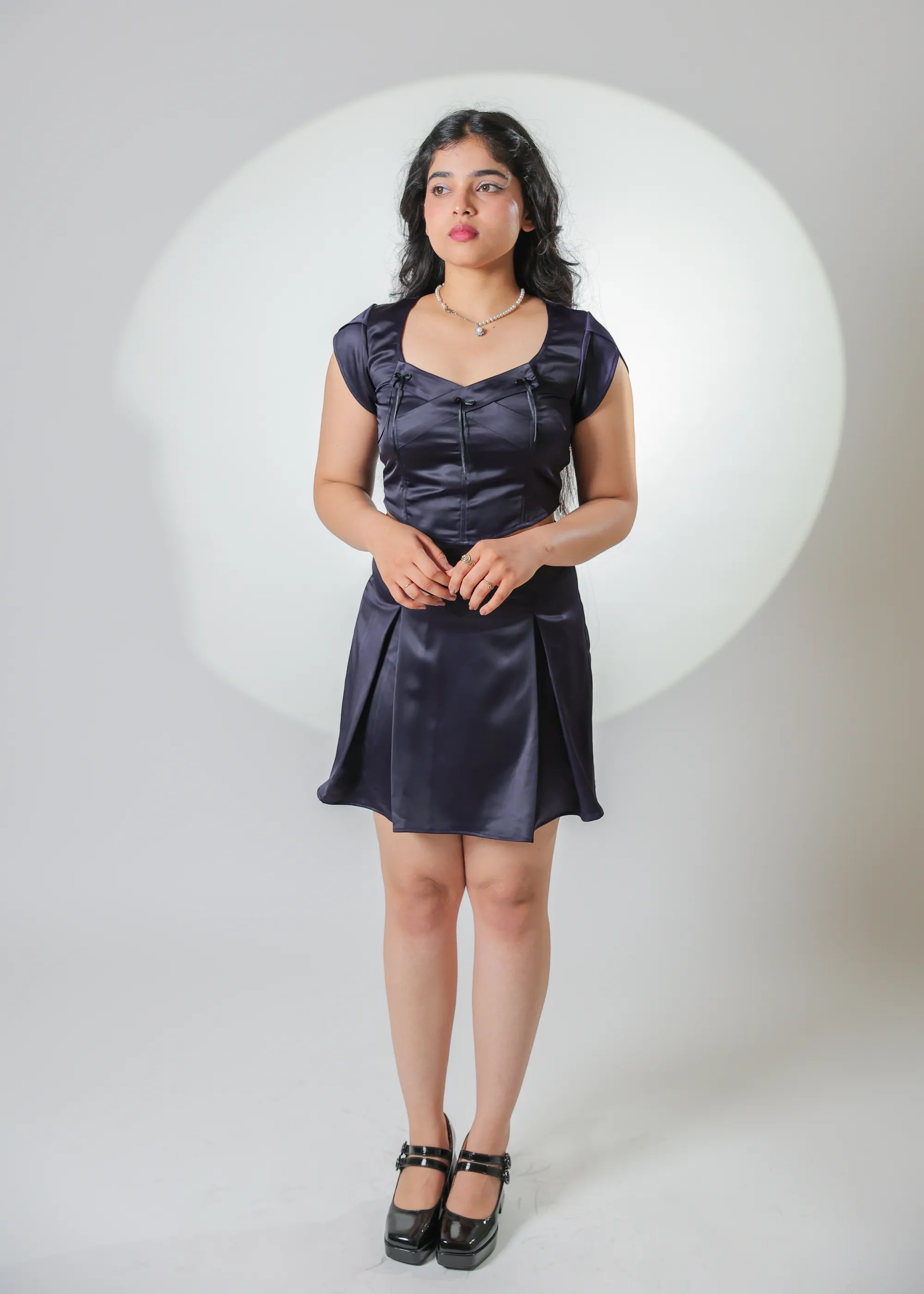 Luna Navy Blue Bow Satin top
