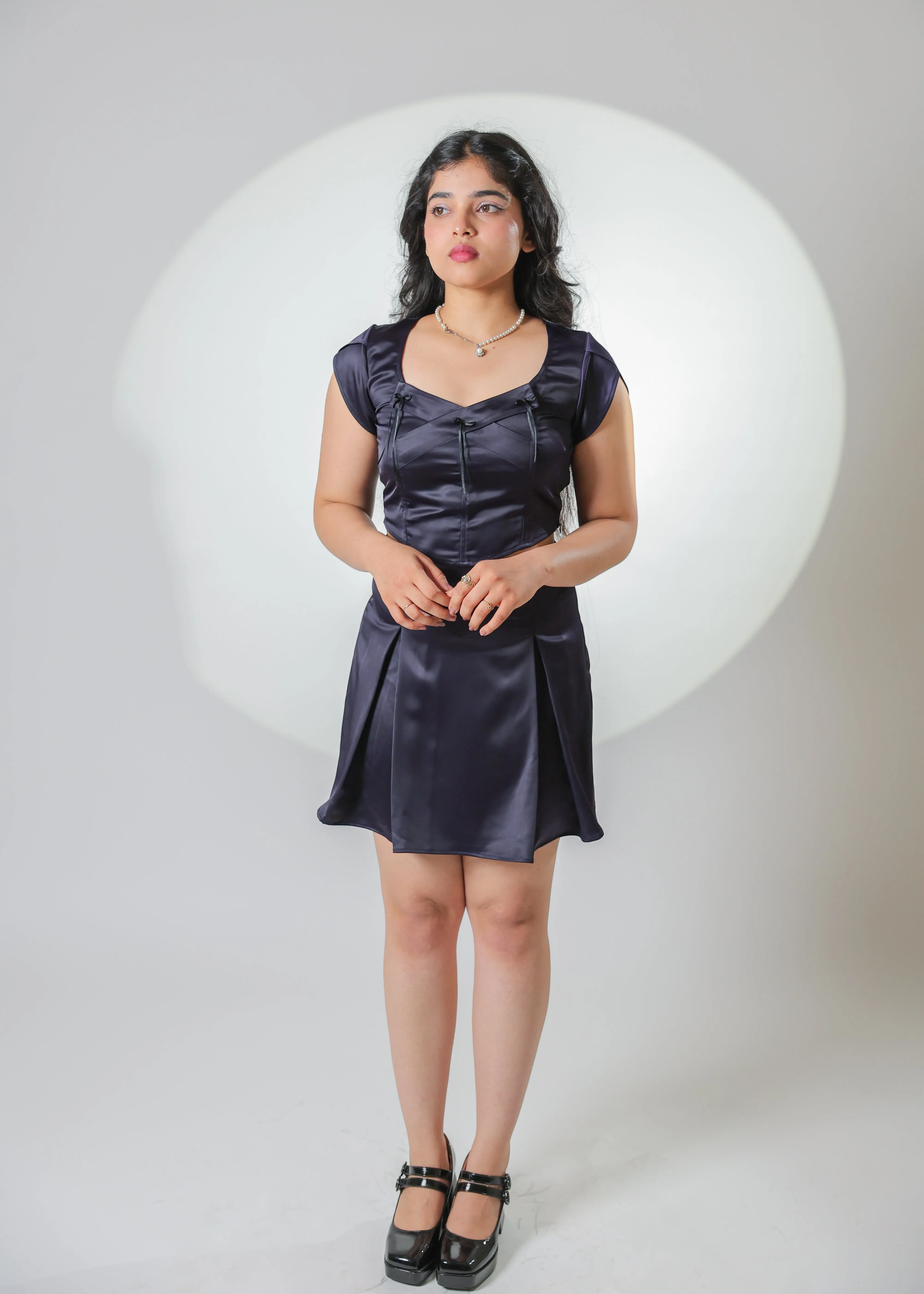 Luna Navy Blue Bow Satin top