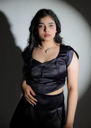 Luna Navy Blue Bow Satin top