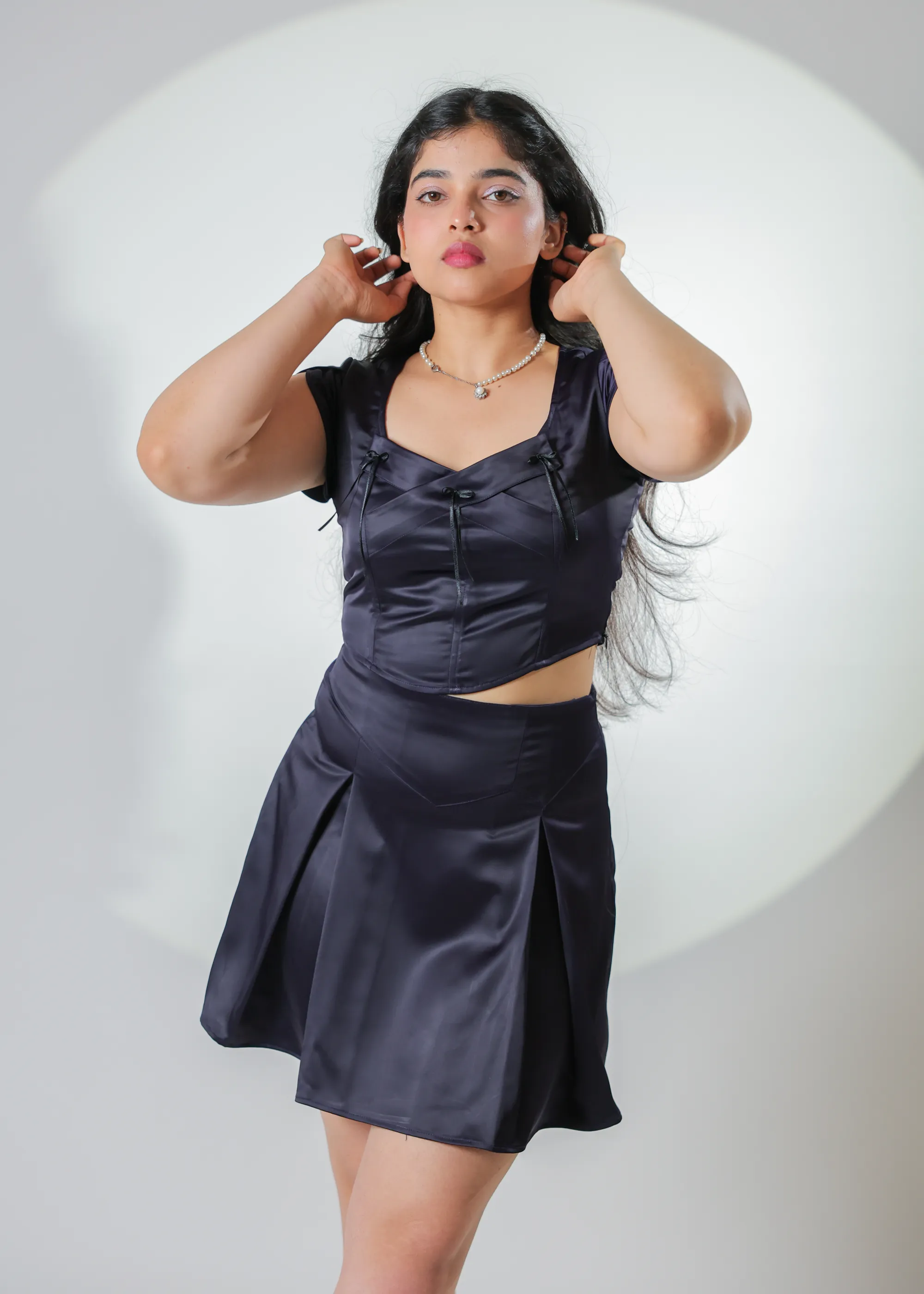 Luna Navy Blue Bow Satin top