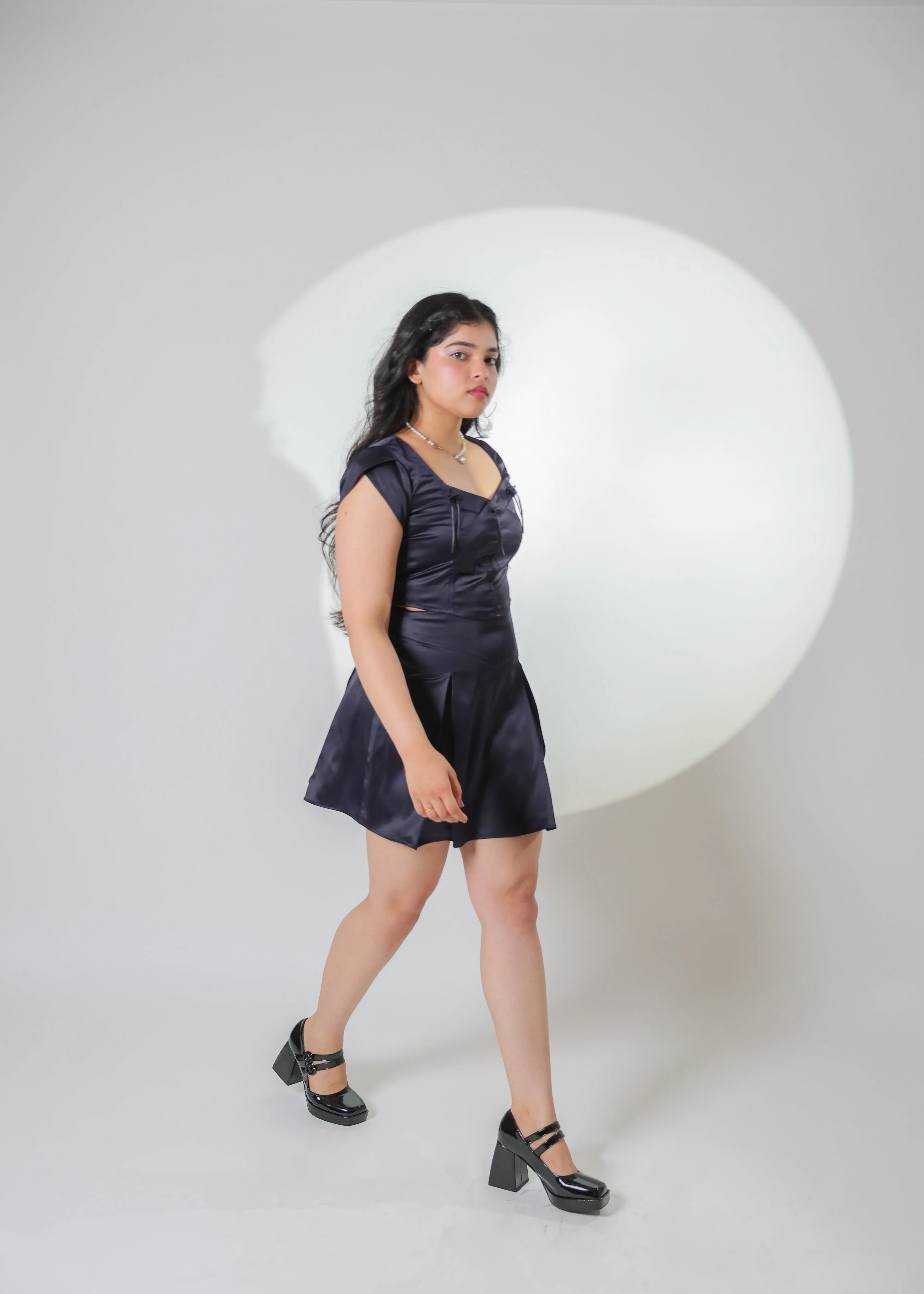 Luna Navy Blue Bow Satin top