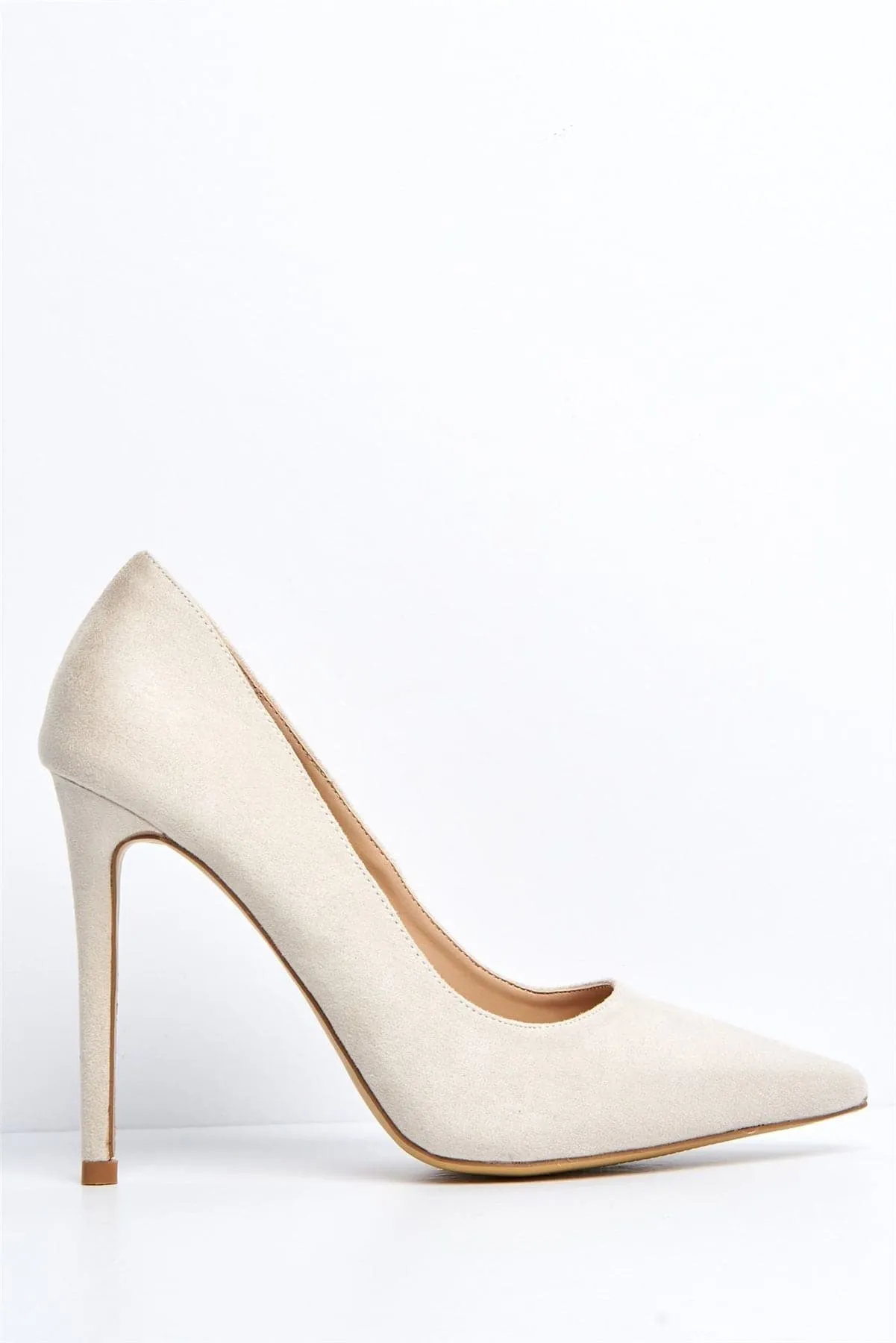 Mila High Stiletto Heel Court Shoe in Nude Suede