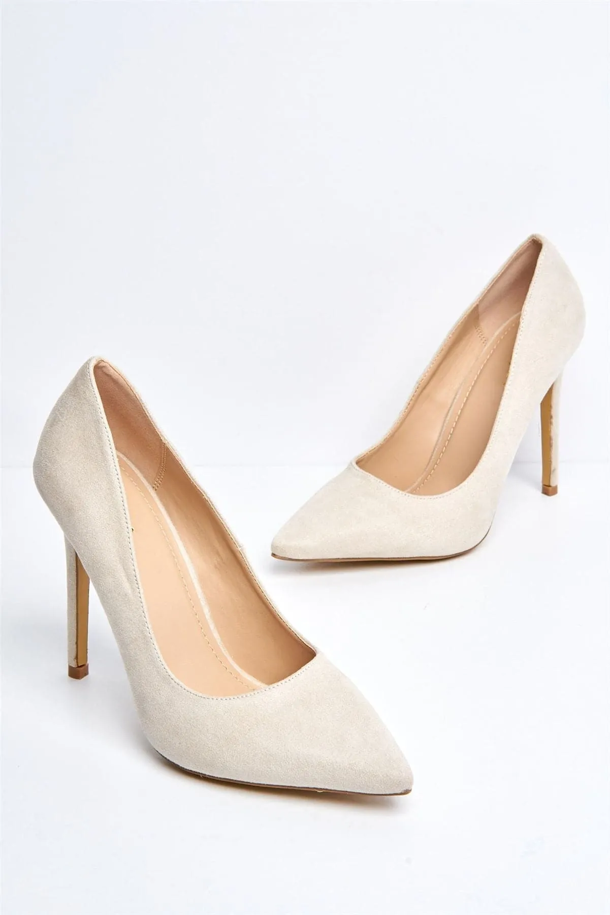 Mila High Stiletto Heel Court Shoe in Nude Suede