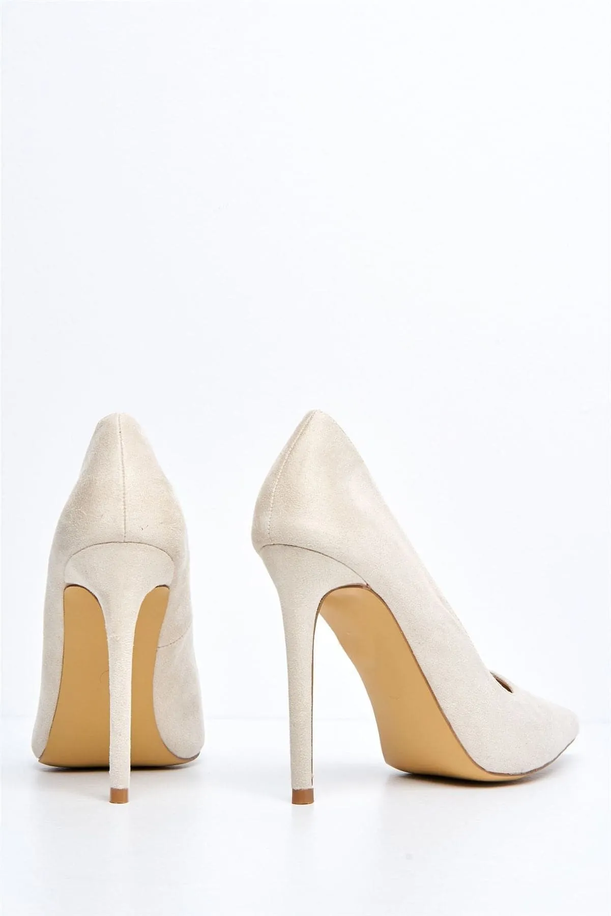 Mila High Stiletto Heel Court Shoe in Nude Suede