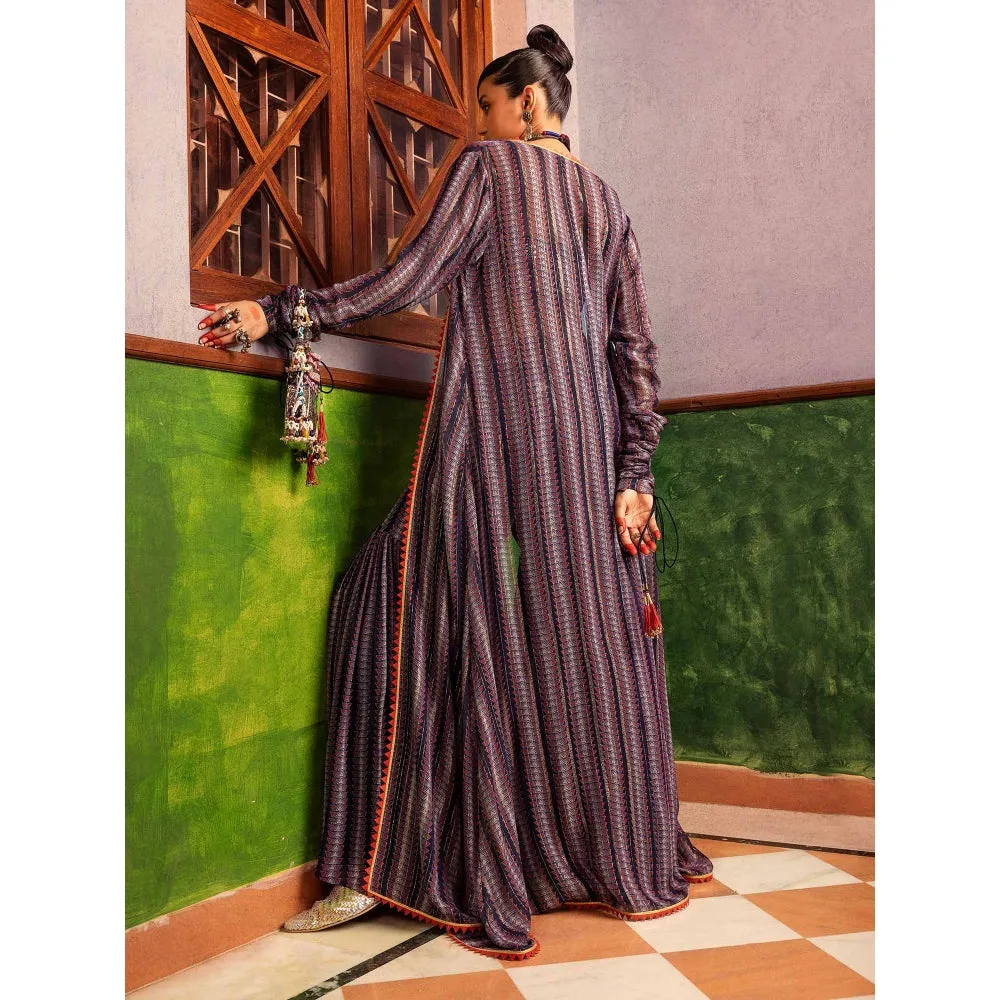 Nadima Saqib Blue Printed and Embroidered Jacket and Pant (Set of 3)