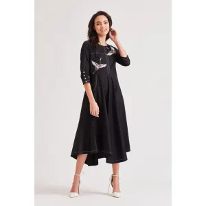 Our Love Wings Black Dress With 3D Embroidered Bird