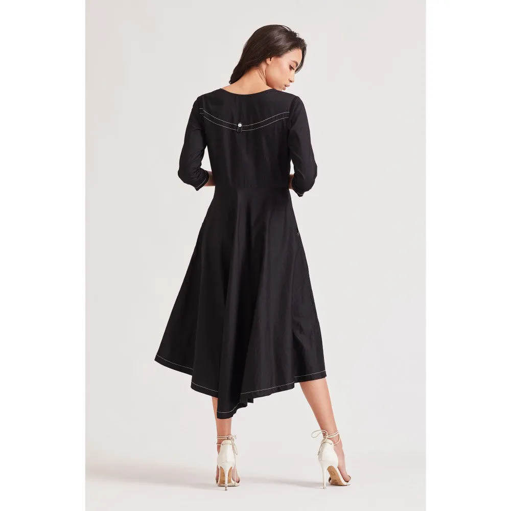 Our Love Wings Black Dress With 3D Embroidered Bird