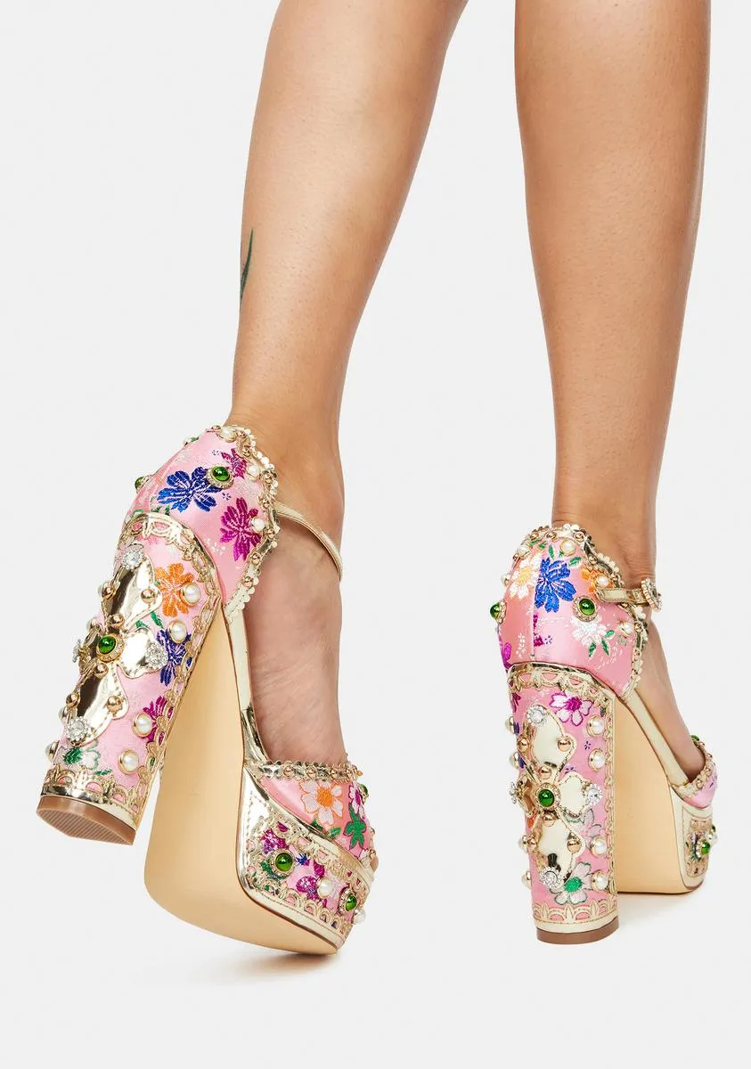 Pink Cici Jeweled Platform Heels