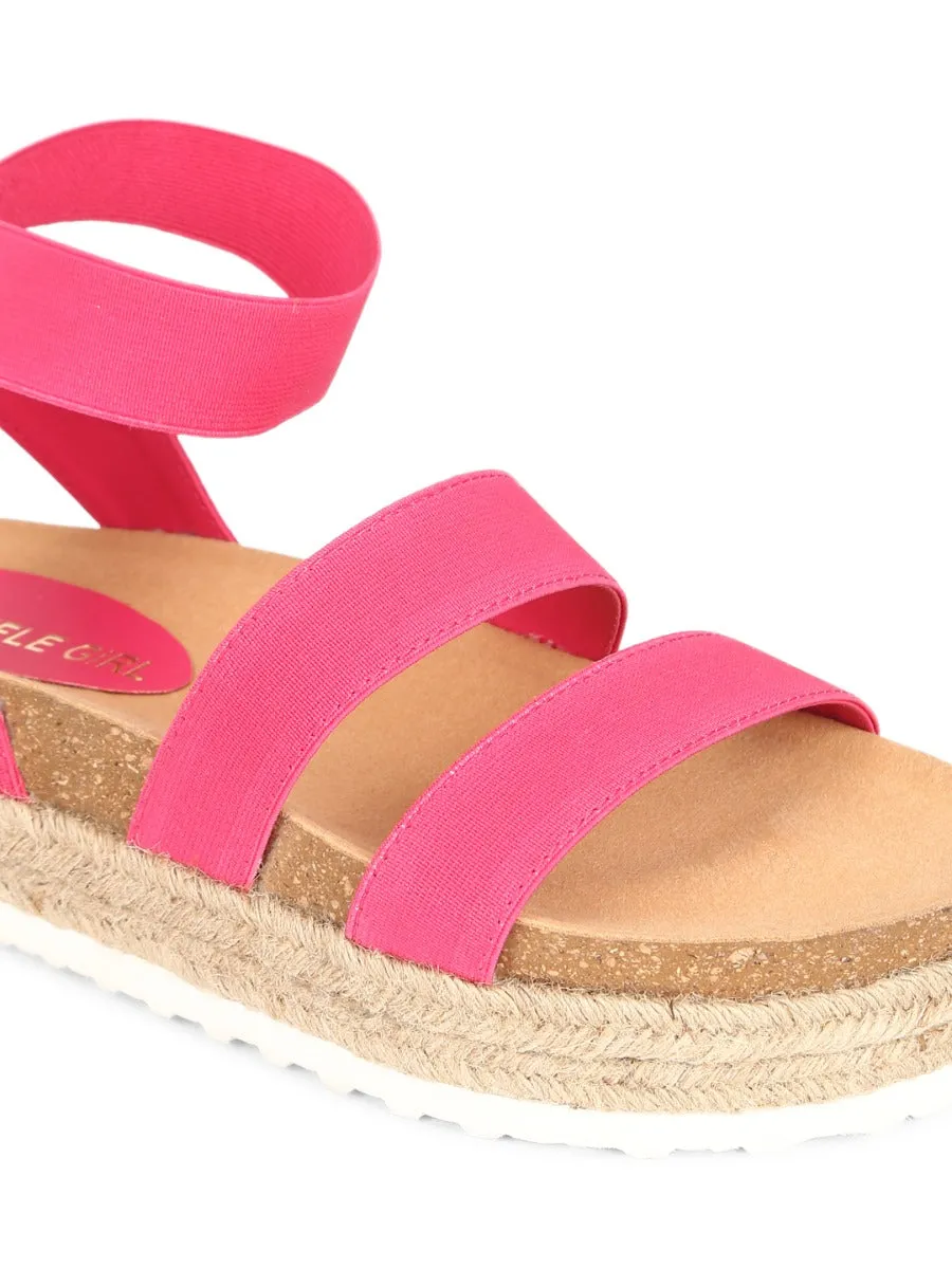 Pink PU Platform Wedges With Back Strap Espadrilles Sandals