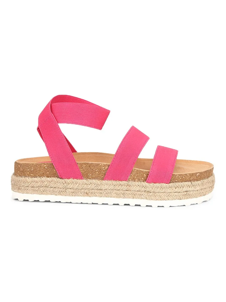 Pink PU Platform Wedges With Back Strap Espadrilles Sandals