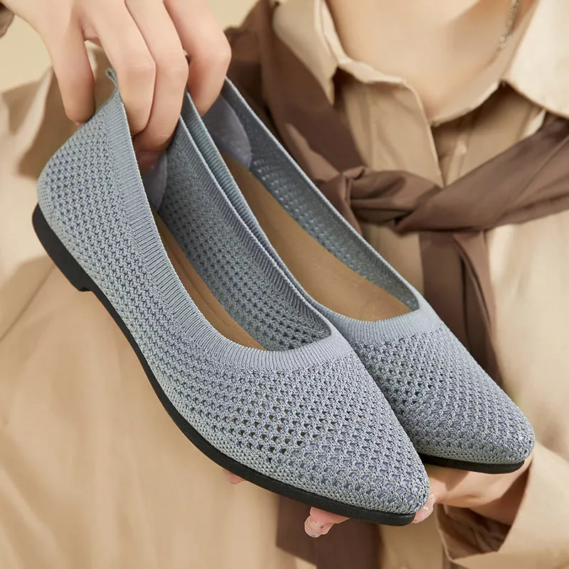 Pointed Toe Knit Ballet Flat Shoes