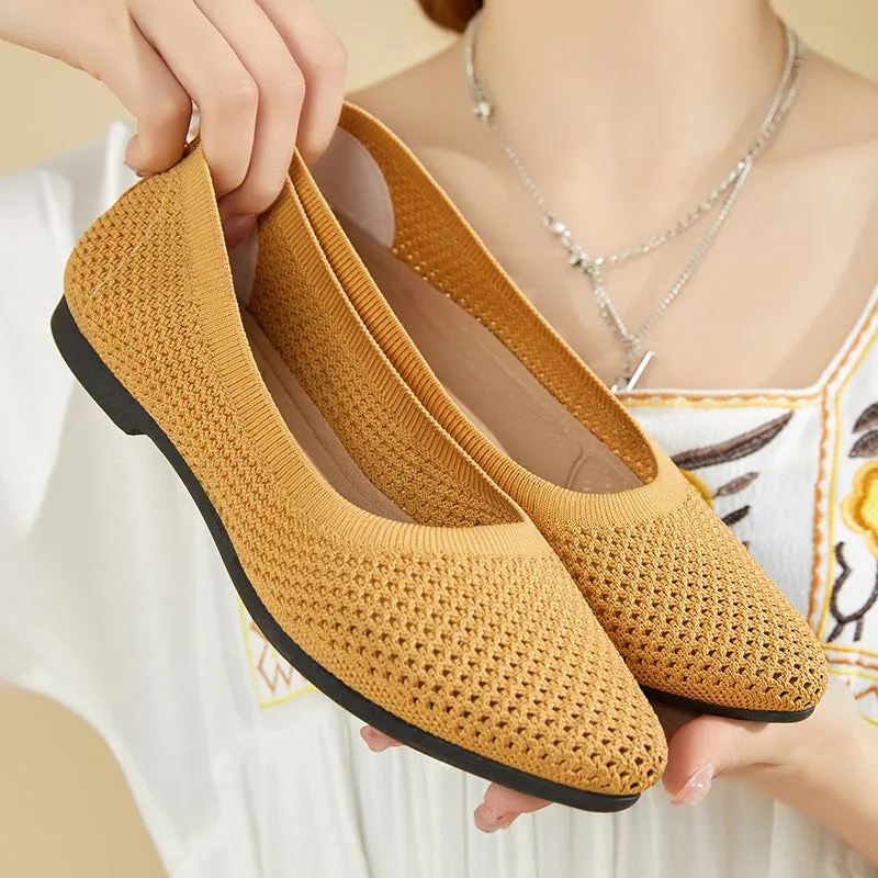 Pointed Toe Knit Ballet Flat Shoes