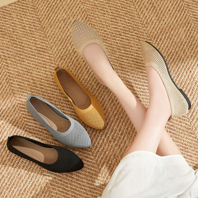 Pointed Toe Knit Ballet Flat Shoes