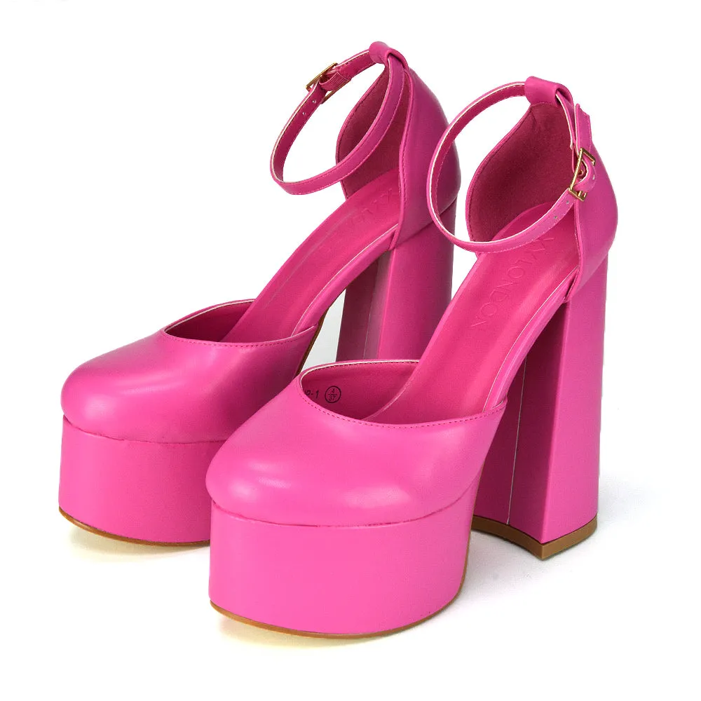 Rae Super High Chunky Platform Heels In White Synthetic Leather