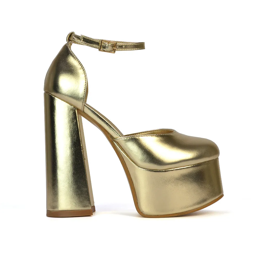 Rae Super High Chunky Platform Heels In White Synthetic Leather