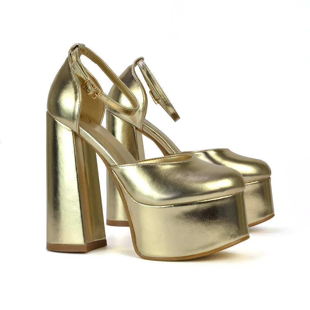 Rae Super High Chunky Platform Heels In White Synthetic Leather
