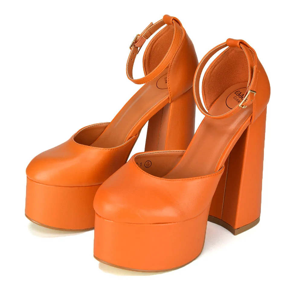 Rae Super High Chunky Platform Heels In White Synthetic Leather
