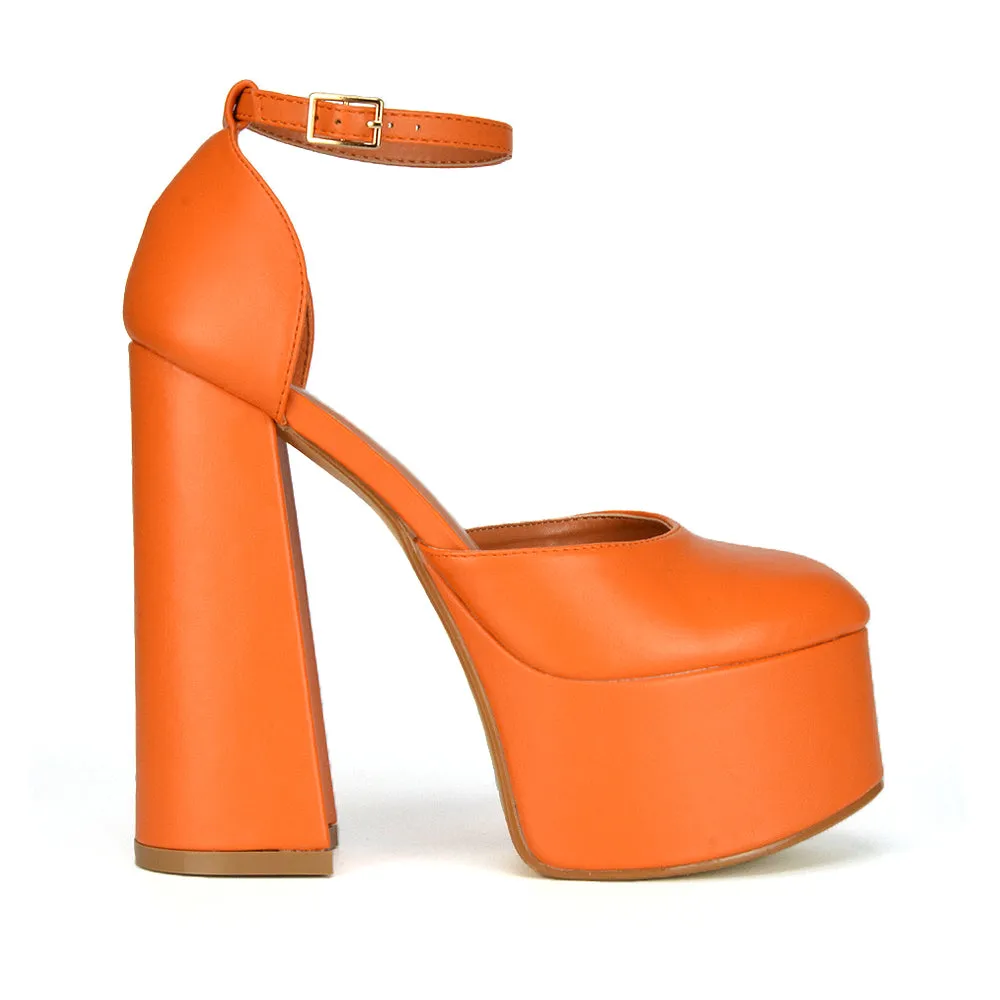 Rae Super High Chunky Platform Heels In White Synthetic Leather
