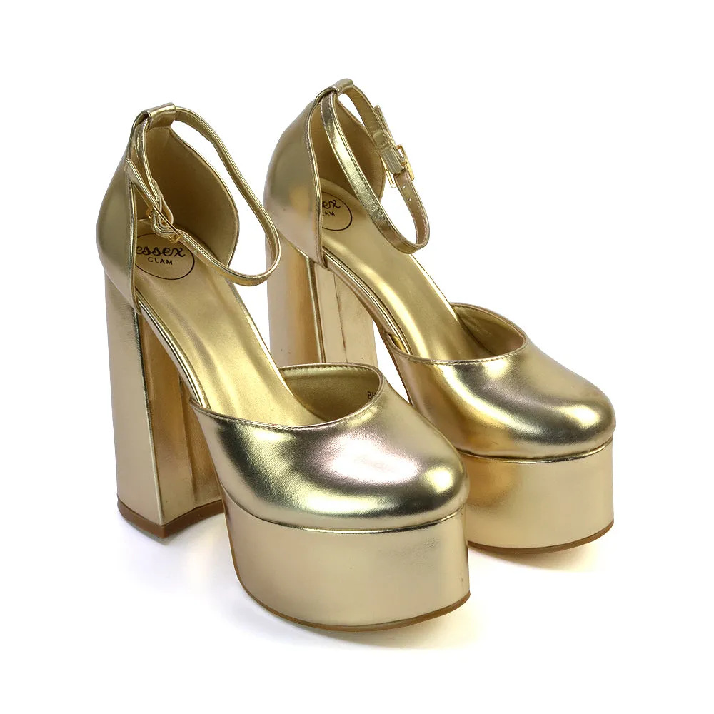 Rae Super High Chunky Platform Heels In White Synthetic Leather