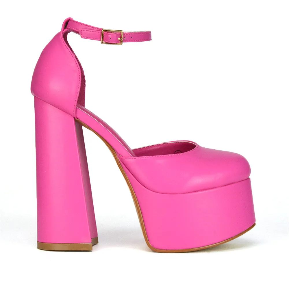 Rae Super High Chunky Platform Heels In White Synthetic Leather