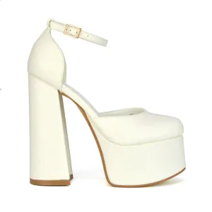 Rae Super High Chunky Platform Heels In White Synthetic Leather