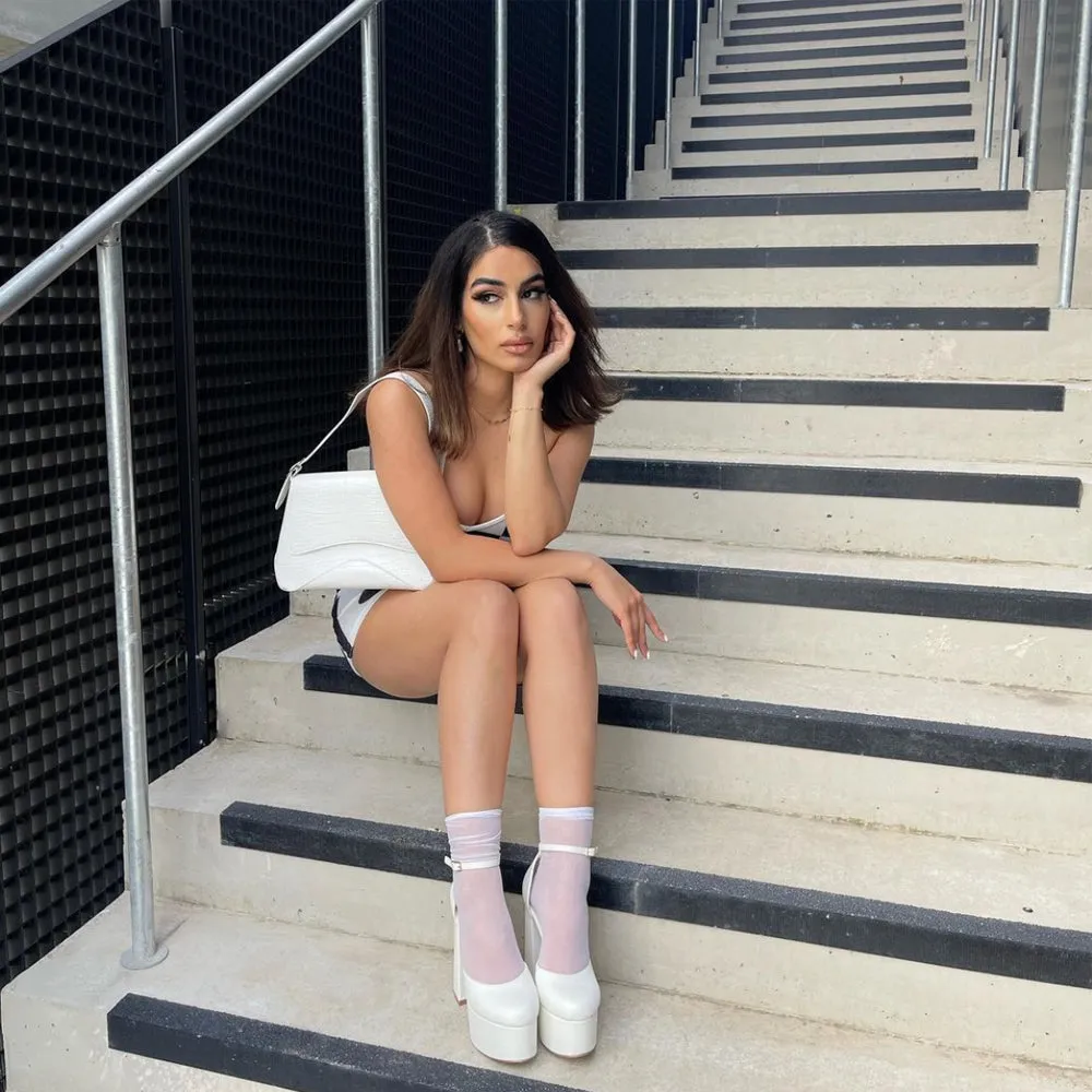 Rae Super High Chunky Platform Heels In White Synthetic Leather