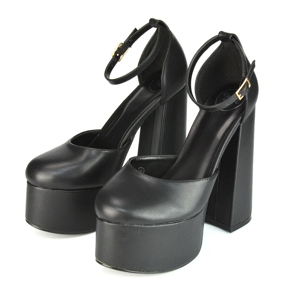 Rae Super High Chunky Platform Heels In White Synthetic Leather