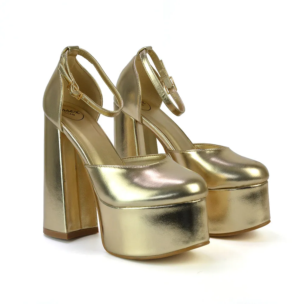 Rae Super High Chunky Platform Heels In White Synthetic Leather