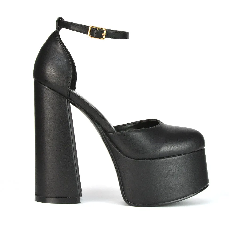 Rae Super High Chunky Platform Heels In White Synthetic Leather
