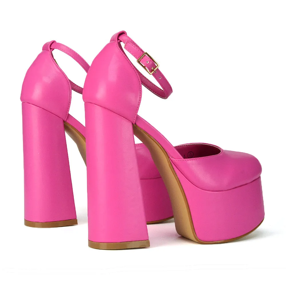 Rae Super High Chunky Platform Heels In White Synthetic Leather