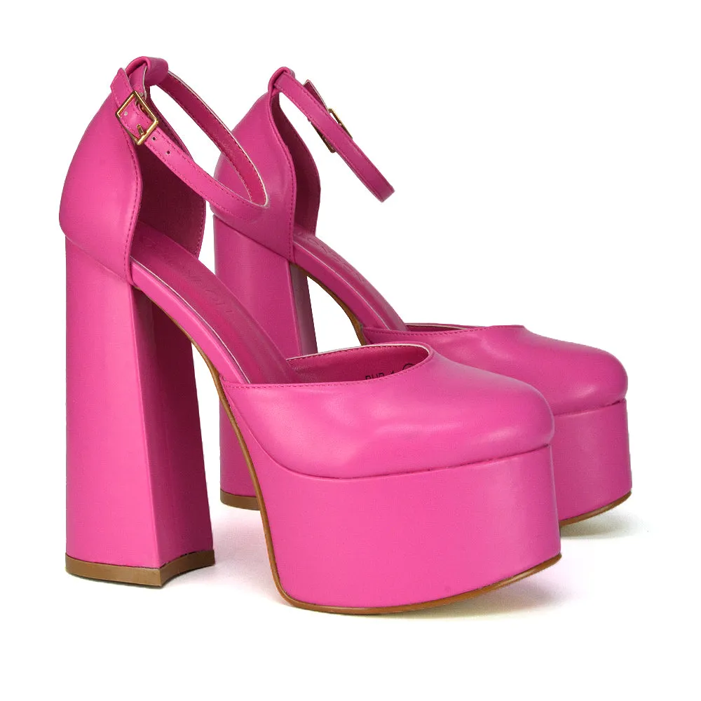Rae Super High Chunky Platform Heels In White Synthetic Leather