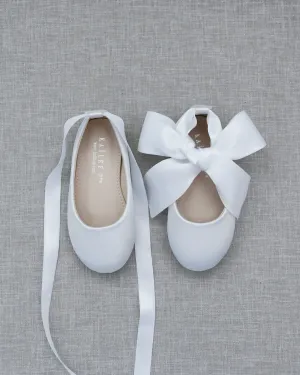 Satin Ballet Flats with Ankle Tie or Ballerina Lace Up