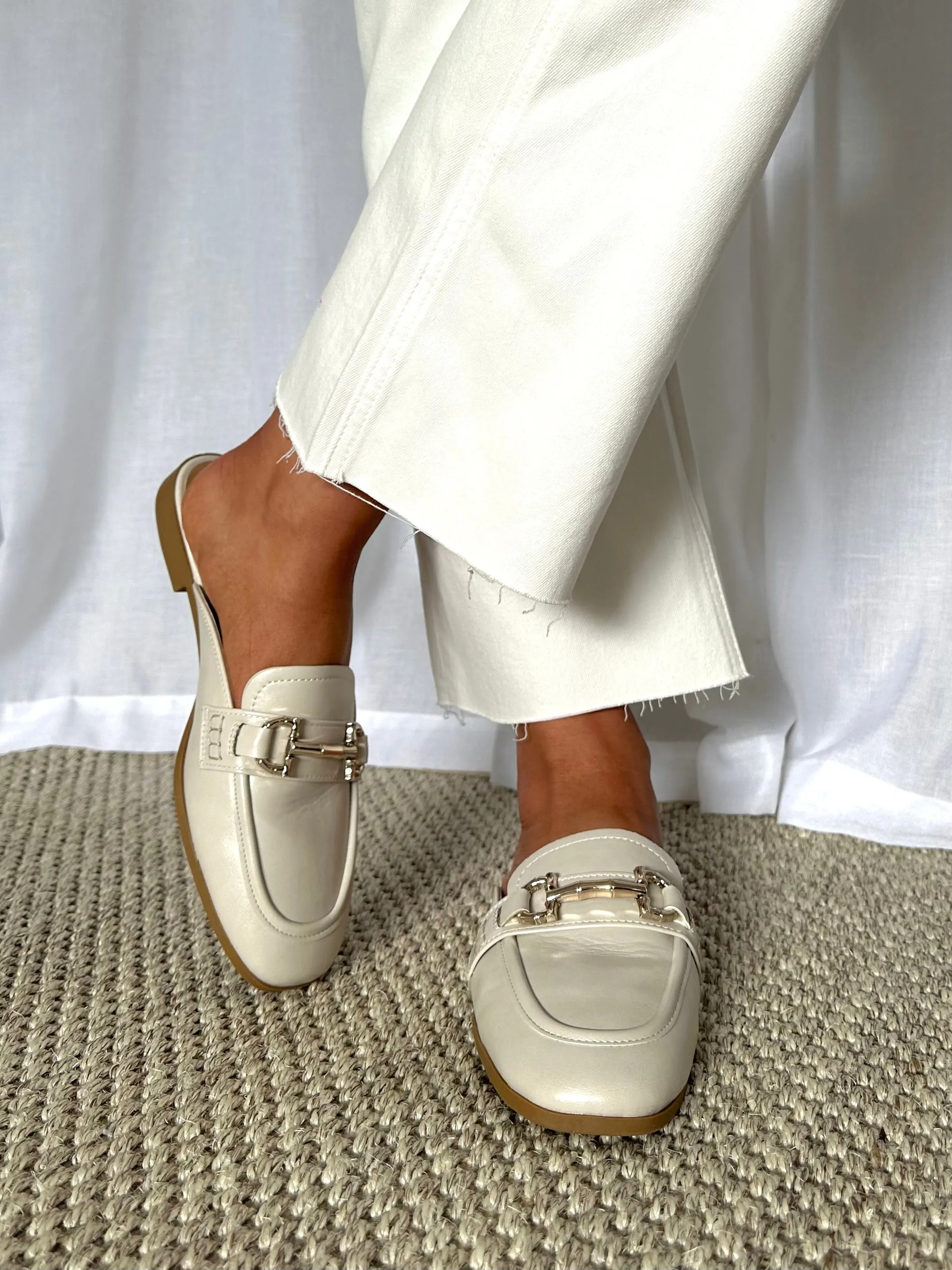 Stakes Loafer Mules- Ivory