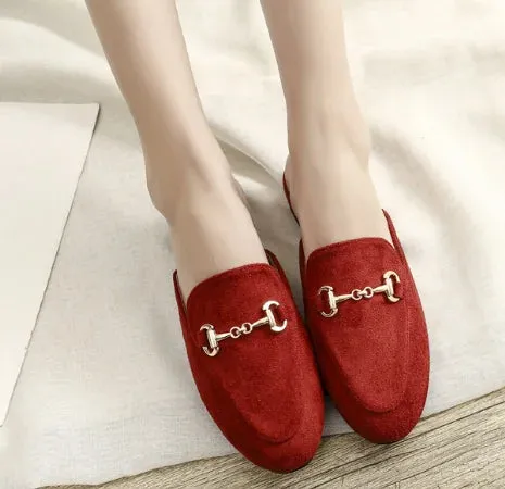 Women's British And European Style Mules Closed Toe Metal Chain Slippers Flat Outdoor Shoes In Brown White Black Round Toe 44 35
