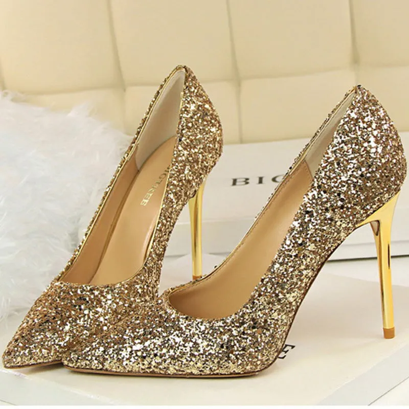 Women's rhinestone wedding high heels closed pointed toe stiletto heels