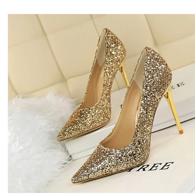 Women's rhinestone wedding high heels closed pointed toe stiletto heels