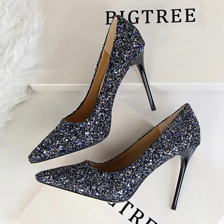 Women's rhinestone wedding high heels closed pointed toe stiletto heels